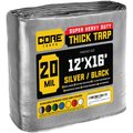 Core Tarps 16 ft L x 0.5 mm H x 12 ft W Heavy Duty 20 Mil Tarp, Silver/Black, Polyethylene CT-701-12X16